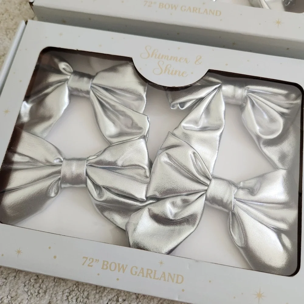 Shimmer & Shine Silver Metallic 72 inch Bow Garland Set of 2 Holiday X-mas Decor